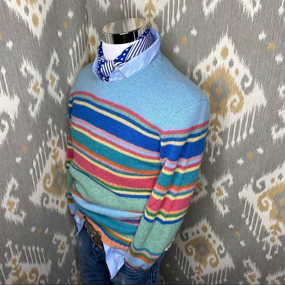 Polo Ralph Lauren Pastel Multi Stripe Merino Wool Angora Crewneck L/S Sweater - Picture 16 of 16
